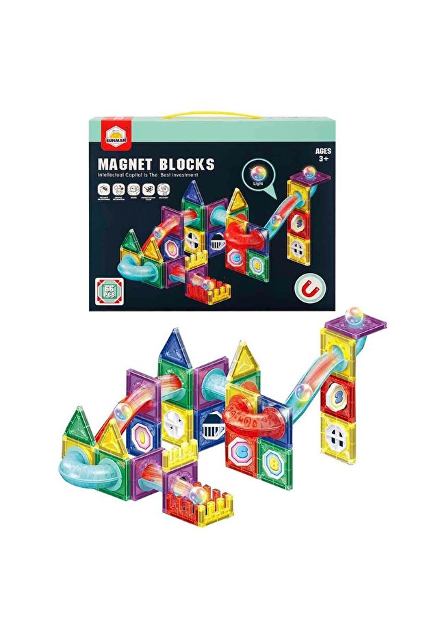 Eğitici Manyetik Bloklar - Işıklı Top 66 Parça